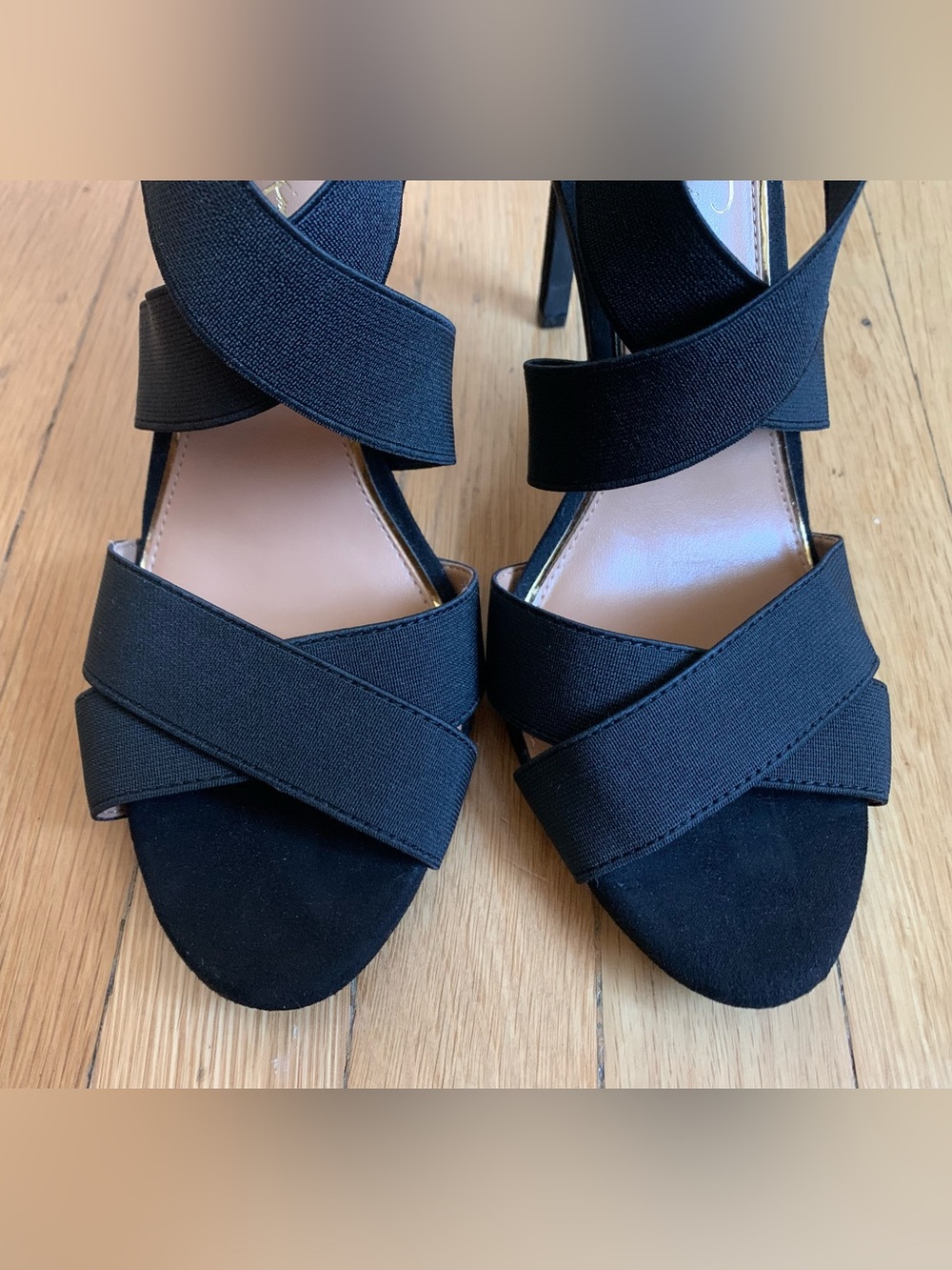 EUC JESSICA SIMPSON JULLRY Black Hi-Heel Back-Zip Elastic-Band Straps Size 10M - Picture 9 of 15